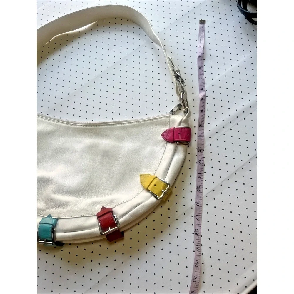 B. Berge‎ Italy White Leather Rainbow Buckle Hobo Shoulder Bag Y2K Made in Italy